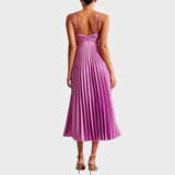 Katarina - Elegantna Haljina s V-Izrezom i Plisiranim Suknjom