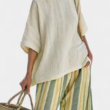 Daisy komplet od bambusovog lana Mediteranski s maslinastim prugama za osvježavajući i elegantan stil