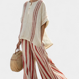 Zapanjujuće Dvodijelno Odijelo Daisy s Crvenim Prugama u Prirodnoj Teksturi